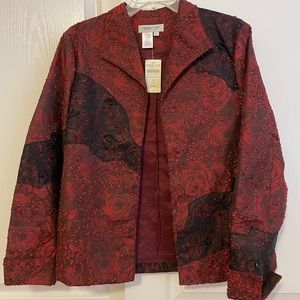 NWT Coldwater Creek size medium red black beaded lace jacket